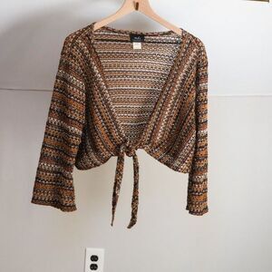 Boho long sleeve tie-front open-knit cardigan XL